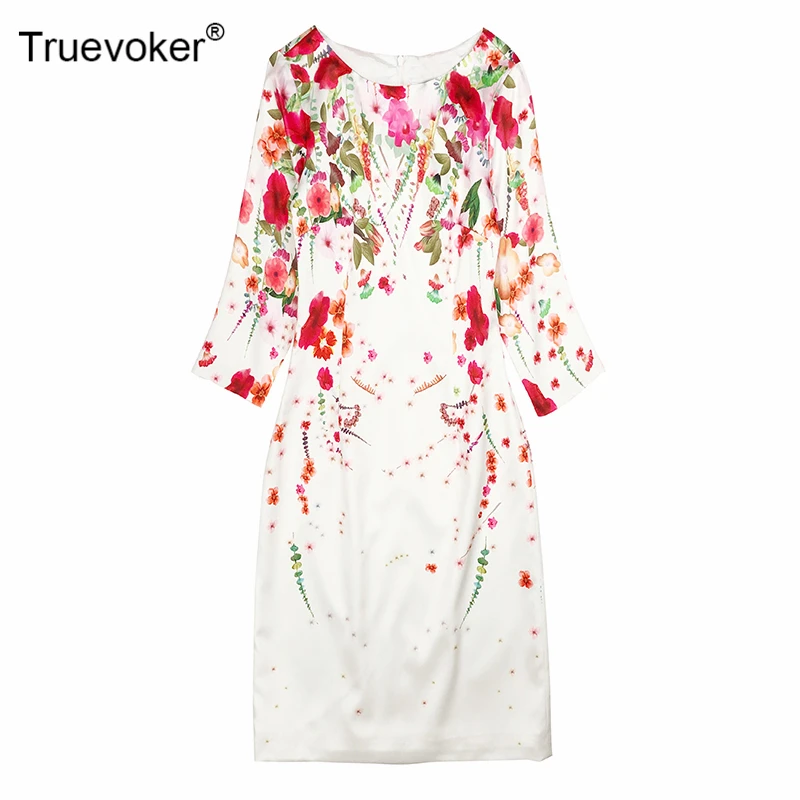 Truevoker, дизайнерские платья для женщин, высокая уличная мода, половина рукава, необычный цветочный принт, размера плюс, 2XL, Vestidos