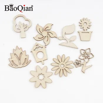 

20Pcs Mix Bonsai Flower Laser Cut Home Decor Wood Slice Scrapbooking Embellishment Diy Wooden Craft Ornaments 28mm