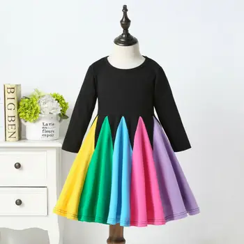 

Imcute New Baby Girl Dress Clothes Toddler Kids Girls Princess Long Sleeve Tutu Patchwork Rainbow Sling Dresses Vestido Infantil