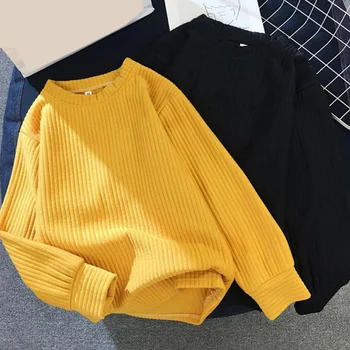 

Sweatshirts Women 2020 Autumn Winter New Solid Color Base top Long Sleeve O Neck Fashion Loose Harajuku Slim Female Tops