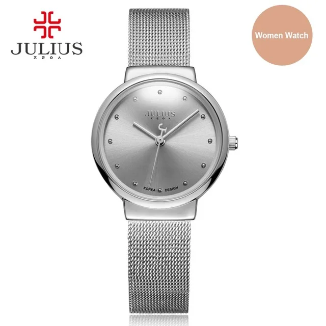 JULIUS JA-426 myanner Silber Gold Braun Schwarz Mesh Edelstahl Quartz аналоговый Диаманте Zifferblatt Mode lyassig Wasserdichte Uhr - Цвет: Silver Women