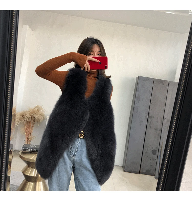 women's clothing winter real natural ladies new whole skin fox fur vest back bars was thin vest long style 1013