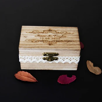 

Personalized Ring Box Wooden for wedding name and date flowers Rustic Ring Box Jewalry Holder Engagement Ring Box