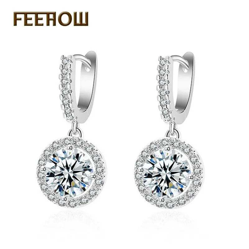 

FEEHOW Classic High Quality Round Cubic Zirconia Simple Earrings for Women Wedding Dinner Party Birthday Gift Jewelry FWEP038