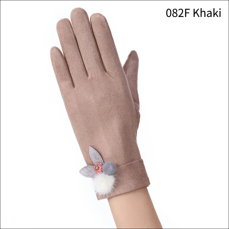 082F Khaki Открытый путешествия замша бархат 23 см сохраняет тепло прочный 1 пара бурелом леди перчатки многоцелевой - Цвет: 082F Khaki