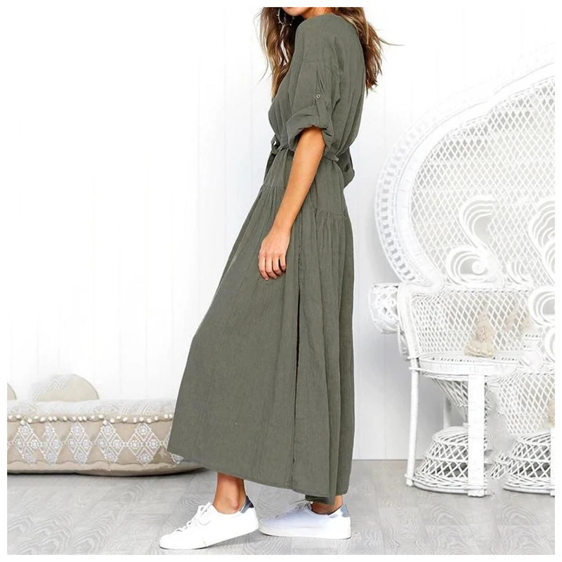 Vneck длинный рукав Талия длинное дизайнерское платье-рубашка