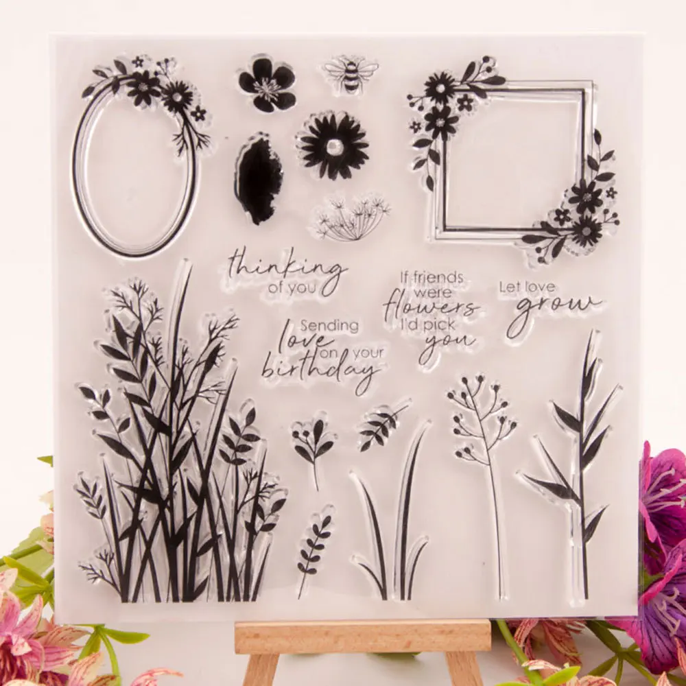 2020 Grass Round frame lace Clear Stamps DIY Scrapbooking Craft Supplies Silicone Seal Custom Photo Album ink pad Stamping | Дом и сад