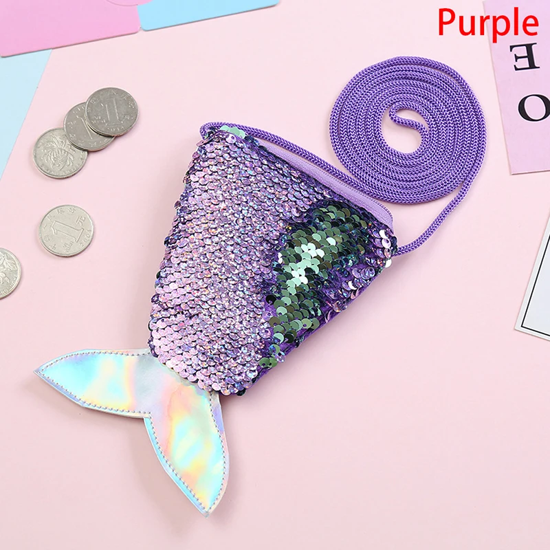 purple 1 шт., кошелек для монет для девочек с блестками и хвостом русалки, кошелек, сумка для денег, детские подарки - Цвет: purple