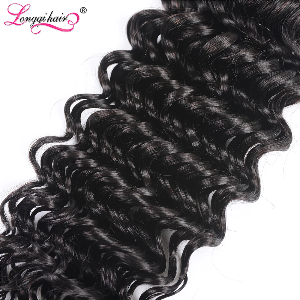 Longqi бразильские волосы глубокая волна пучки 3 пучка 4 пучка Remy человеческие волосы пучки натуральные черные человеческие волосы для наращивания