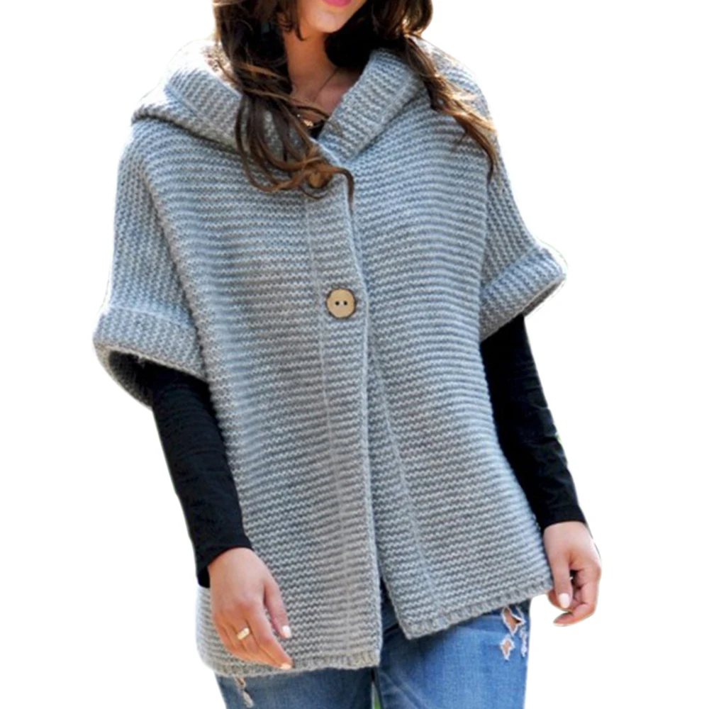 CALOFE женский вязаный кардиган с капюшоном, свитер зима осень теплая Свободная верхняя одежда топы Модные женские сексуальные трикотаж - Цвет: gray