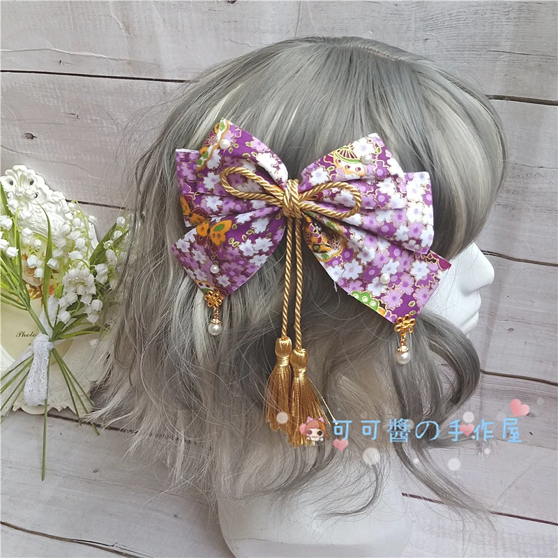 Purple flowers Оригинальное и высокое настроение украшенное большим бантом Шпилька японское кимоно лолита АНТИЧНОСТЬ утконоса клип Harajuku kawaii - Цвет: Purple flowers
