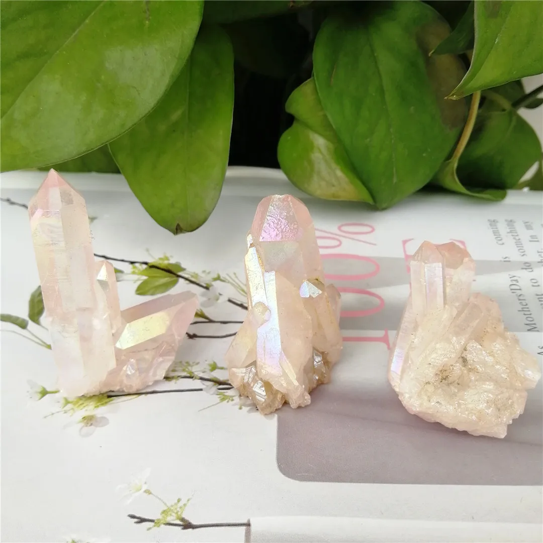 1 шт. натуральный кластер цвета розового ангела aura crystal гальваническое покрытие