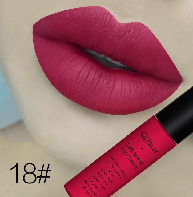 18 Бренд qibest Lips beauty Makup пигмент водонепроницаемый стойкий блеск для губ черный бархат матовая нюдовая помада Красный Блеск для губ Лот - Цвет: 18