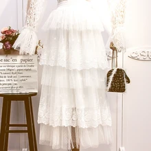 Новые весенние милые Многослойные Длинные сетчатые Юбки принцессы с высокой талией, винтажные многослойные плиссированные юбки из тюля