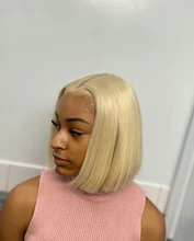 Blonde Bob Wig Part Short Human-Hair Lace Transparent Pre-Plucked Straight 613 Women