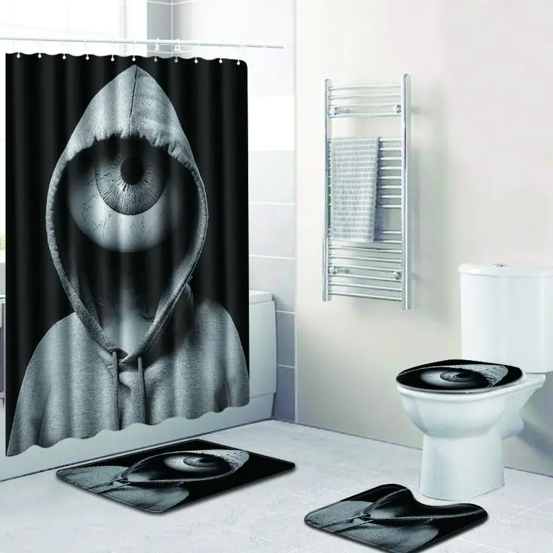 

4pcs/set Shower Curtain 3D Art Painting Skull Print Carpet Bathroom Curtain Polyester Waterproof Modern Simple Toilet Seat Cover
