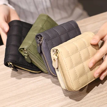 

Women Short Wallets PU Leather Female Plaid Purses Nubuck Card Holder Wallet Fashion Woman Small Zipper Wallet With Coin Purse