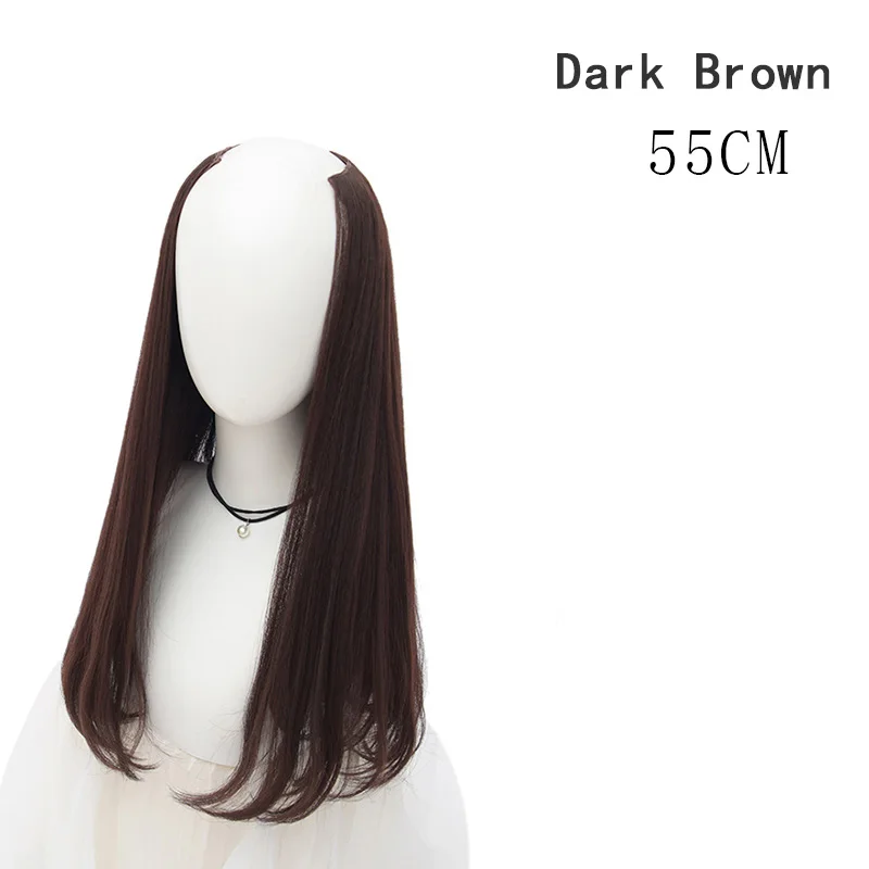 WEILAI u-парик женские длинные волосы длинные вьющиеся волосы внутренняя Пряжка половина головы черные длинные прямые волосы парик кусок один бесшовные - Цвет: 6