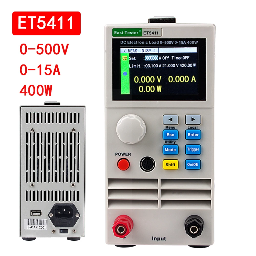 US $129.82 ET5411 Programmable Professional Battery Tester High Precision DC Electronic Load Battery Capacity Tester 400W 500V 15A Load