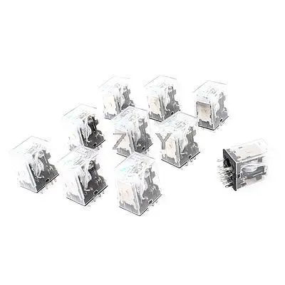 

10 Pcs HH54PL DC 12V Coil 4PDT Green LED Light General Purpose Power Relay
