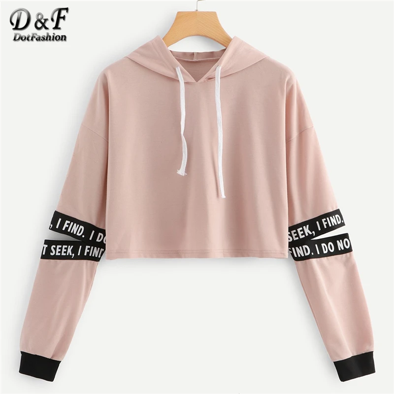 Vente Dotfashion rose lettre sweat à capuche avec cordon découpé manches sweat shirt femmes décontracté automne vêtements à capuche à manches longues pull