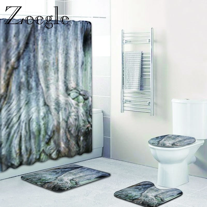 Zeegle Shower Curtain and Bath Mat Set Modern Non Slip Bathroom Carpet Accessories for Toilet Carpet Waterproof Bathroom Curtain