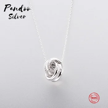 

PANDOO Fashion Charm Sterling Silver Original 1:1 Copy, Simple Interlocking Elegant Wild Necklace Female Luxury Jewelry Gifts