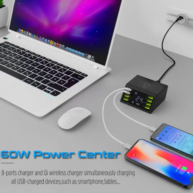 new8 Port USB Wireless Fast Charging Practical Mobile Phone Charger With Digital Display Smart Wireless Fast Charge dock