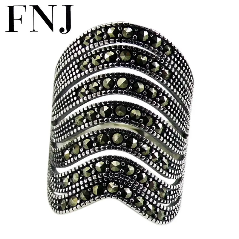 

FNJ MARCASITE Wrap Ring 925 Silver New Statement Original S925 Sterling Silver Rings for Women Jewelry Adjustable Size