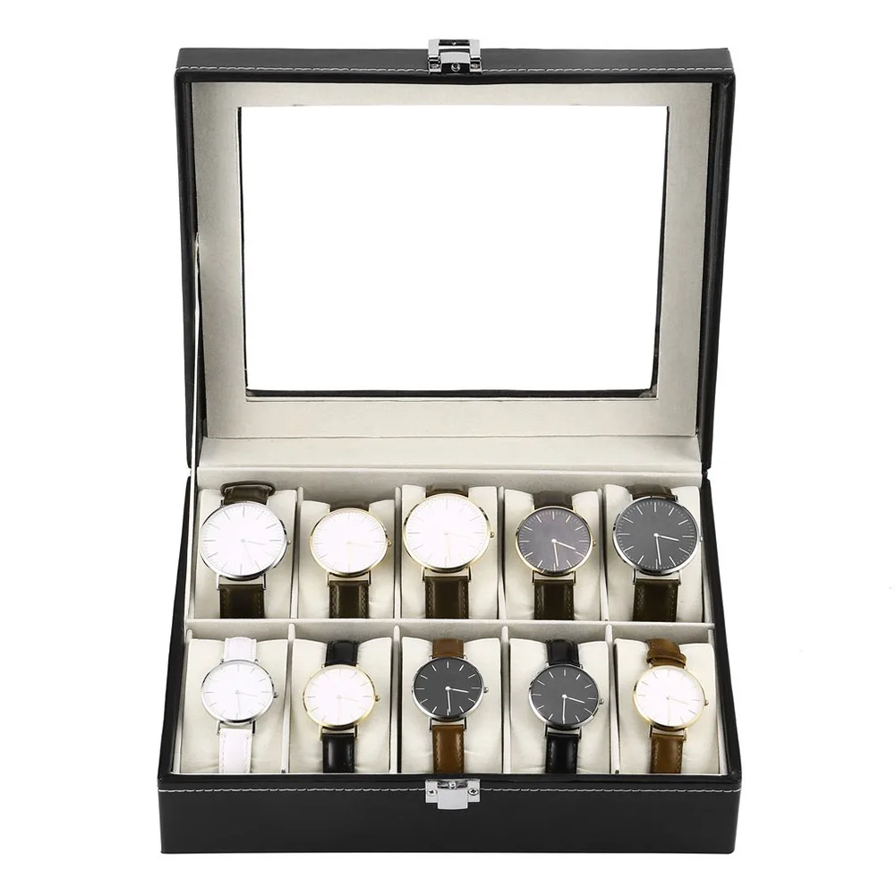 

10 Grids Wristwatch Box Holder PU Leather Watch Box Watches Display Case Rectangle Jewelry Storage Boxes High Quality NIN668