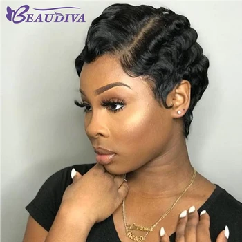 

BEAUDIVA Short Wig Pixie Wave Human Hair Wigs For Women Brazilian Remy Hair Machine Made Ocean Wave Short Bob Human Hair Wig