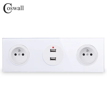 

Coswall Tempered Pure Glass Panel Double French Standard Wall Power Socket + Dual USB Charging Port 2.4A Output R11 Series