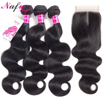

Nafun Body Wave 3 Bundles With Closure Human Hair Bundles With Closure Peruvian Non-Remy Human Hair Lace Closure Free Shipping