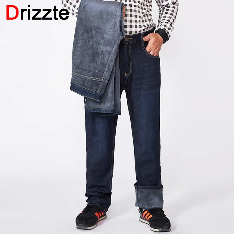 Drizzte стрейч зимние теплые мужские джинсы для больших и высоких плюс размер 40, 42, 44, 46, 48, 50, 52 джинсовые брюки