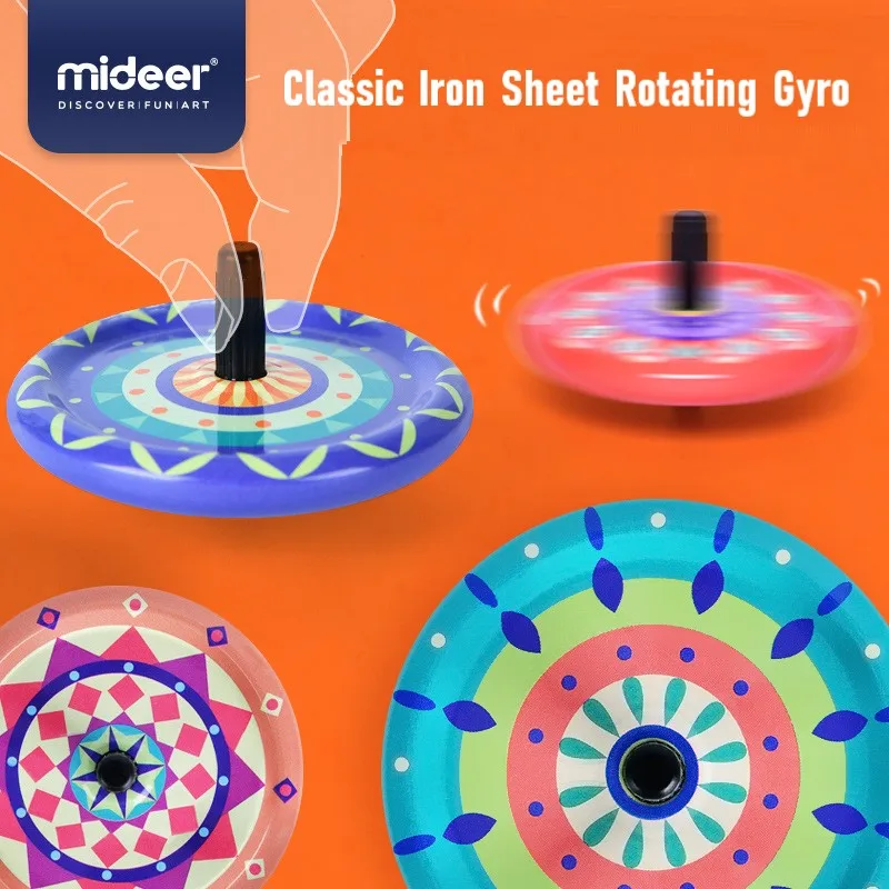 

Gyroscope Hand Turn Spinning Tops Exquisite Pattern Iron sheet Rotary Gyro Classic Spin Educational Toys Gift For Children