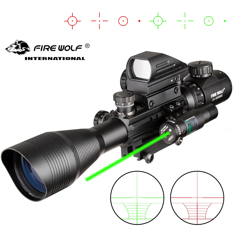 

4-12X50 EG Hunting Airsofts Riflescope Tactical Air Gun Red Green Dot Laser Sight Scope Holographic Optics Rifle Scope