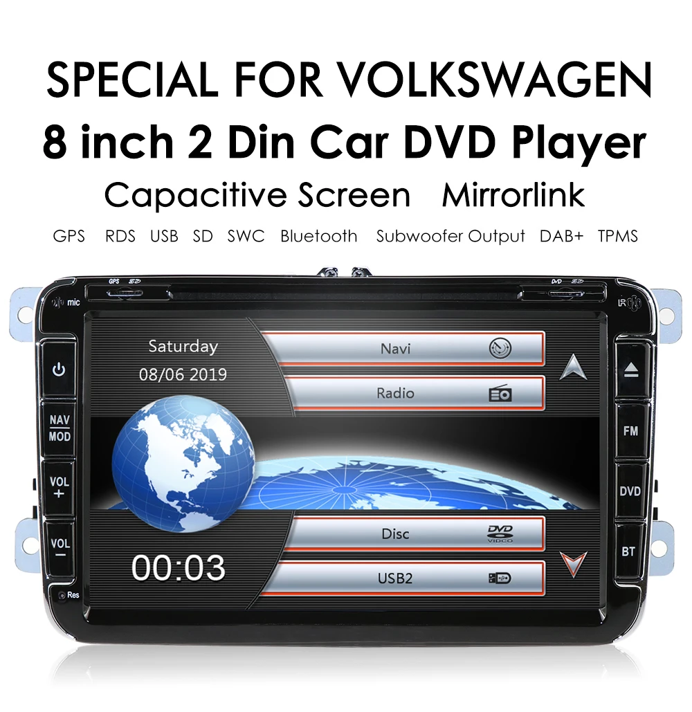 Discount RDS Radio Stereo DVD Player for Car Volkswagen VW Jetta Golf Passat, Polo, Tiguan Skoda Yeti Seat with Bluetooth Car Headunit SD 3