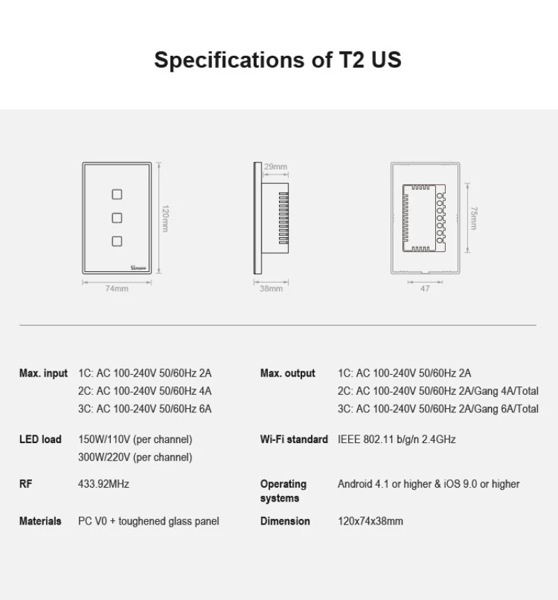 SONOFF T2 2 банды WiFi переключатель дистанционного интеллектуального управления настенный переключатель умный дом совместим с Alexa Google Home eWeLink IFTTT