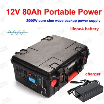 

Portable Power Generator 960Wh peak 2000W Pure Sine AC 110V 220V Lifepo4 12V 80AH lithium battery Outdoor Camping + 6A Charger