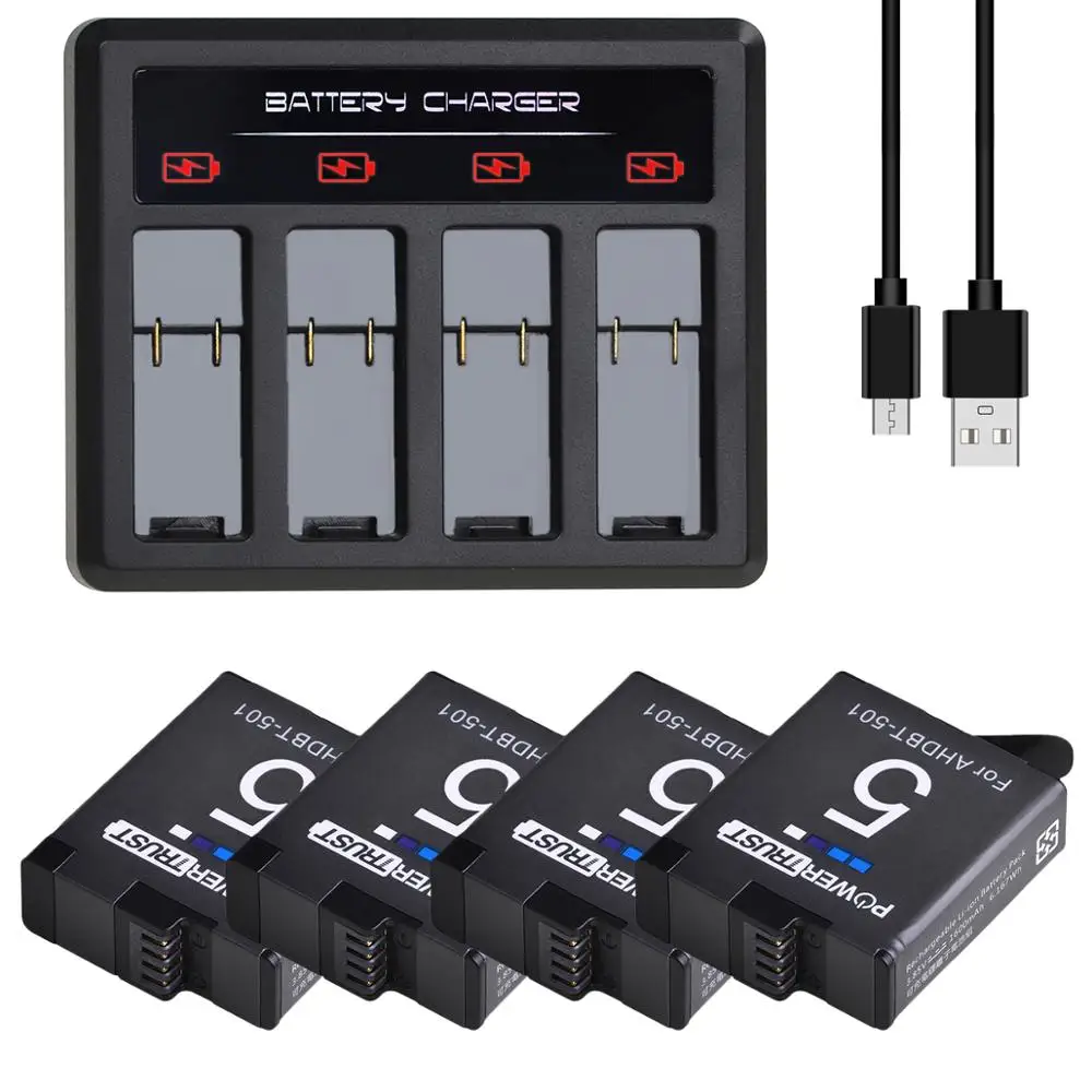 Ahdbt-501 Batteria E Caricabatterie Per Gopro Hero 7 Nero, Hero6,Hero5,Hero 2018 Batterie Di Ricambio