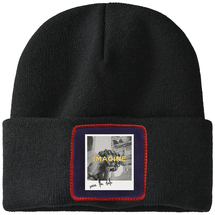 Old Photos Beauty Vintga Knitted Hat Winter Warm Hats Solid Color Short Thread Beanies Label Cap Women Men Caps | Аксессуары для