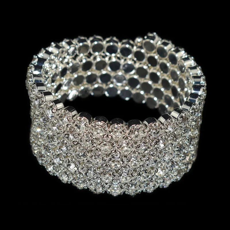 Роскошный браслет с несколькими рядами кристаллов, регулируемый браслет для женщин, золотой, серебряный цвет, свадебные браслеты и браслеты, ювелирные изделия, подарок - Окраска металла: 5Row White drill