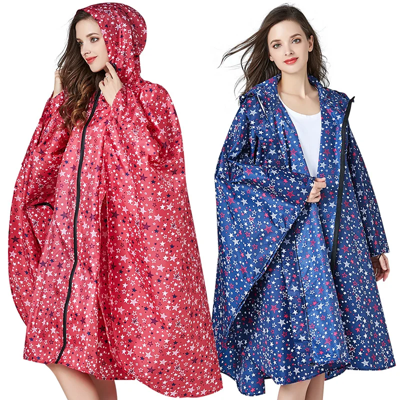 Cloak Hooded Ladies Rain Poncho Hiking Polyester Waterproof Ponchos ...