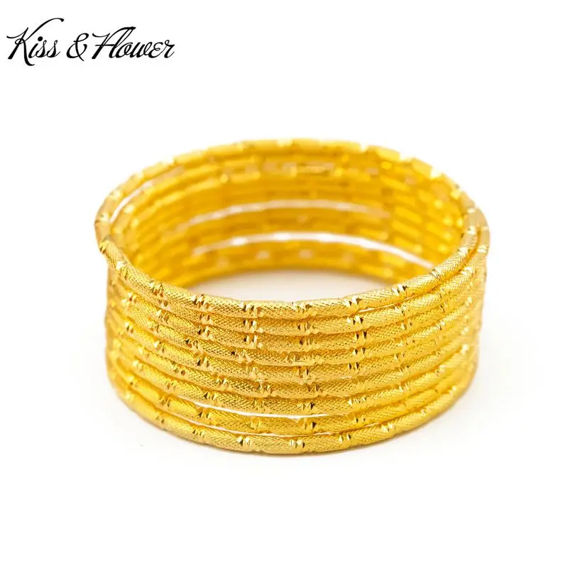 

KISS&FLOWER BR89 Fine Jewelry Wholesale Fashion Woman Birthday Wedding Gift Exquisite Thin Round 24KT Gold Bracelet Bangle 1PC