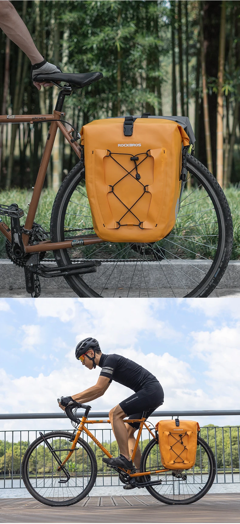 Rockbros Waterproof Bike Bag 25L Travel Cycling Bag Basket Bicycle Rear Rack Tail Seat Trunk Bags Bicycle Bags Panniers 1PCS