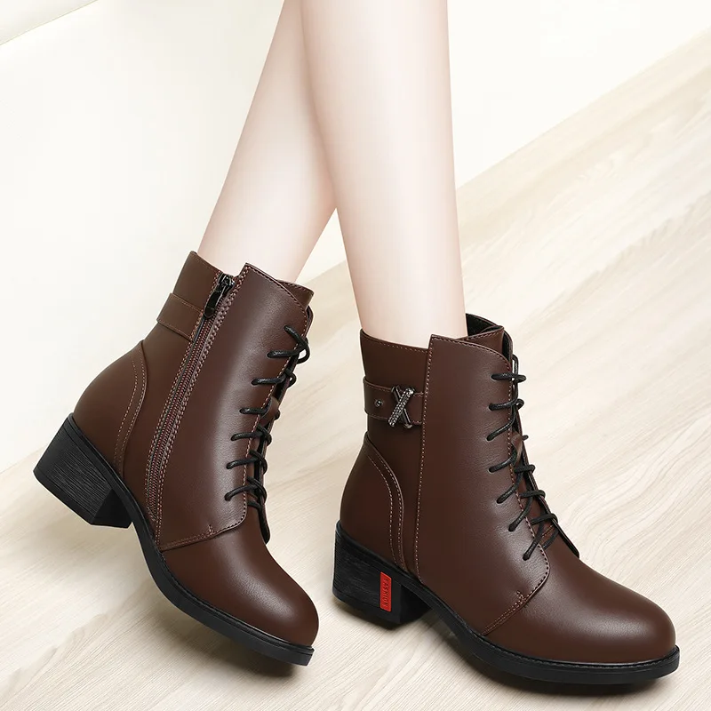 

Gold Lines Rabbit British-Style Chunky-Heel Short Boots Women's 2019 Autumn And Winter New Style Martin Boots Short Leather Boot