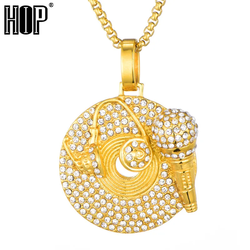 Хип-хоп золотой цвет из нержавеющей стали с блестящими стразами Iced Out CD подвеска в