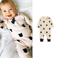 Boys Cute Bear Printed Autumn Bodysuits Long Sleeve Cotton Children Rompers Baby Kids Clothes