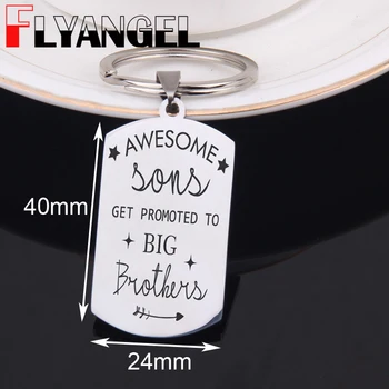 

FLYANGEL Key Chain Engraved Keyring Son Gifts Awesome Sons Get Promoted To Big Brothers Key Tag Bag Charm Jewelry For Son Gifts