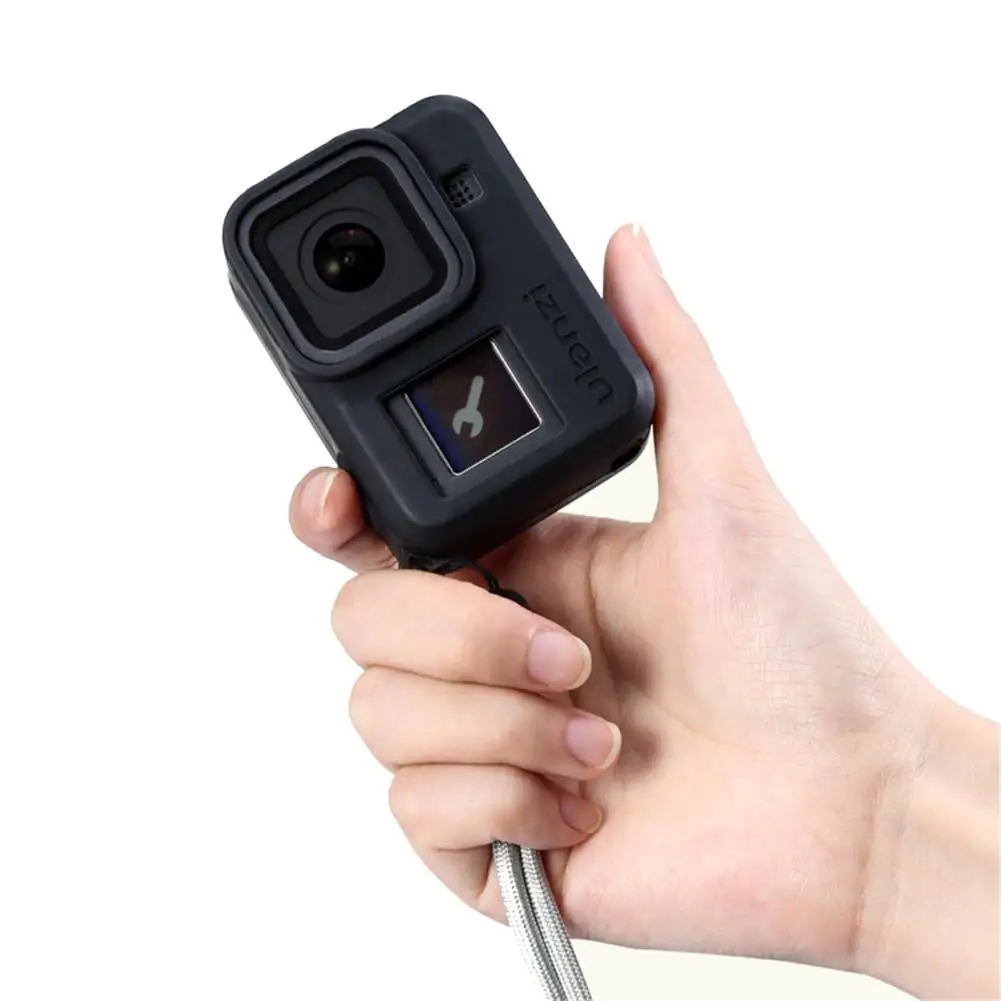 Силиконовый защитный чехол-рамка для GoPro Hero 8, черный корпус для спортивной камеры, аксессуары с ремешком на запястье